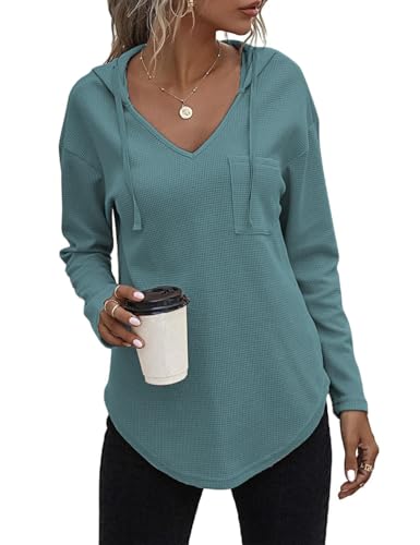 Cuptacc Damen Bequem Hoodie Kapuzenpullover Oversize Pullover Damen Weich Langarmshirt Fett Dünn Fit Herbst Sweatshirt Oberteile Graublau 2XL von Cuptacc