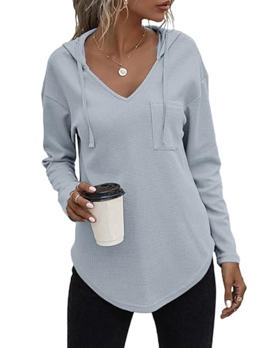 Cuptacc Damen Bequem Hoodie Kapuzenpullover Oversize Pullover Damen Weich Langarmshirt Fett Dünn Fit Herbst Sweatshirt Oberteile Graublau XL von Cuptacc