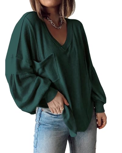 Cuptacc Damen Bequem Oversize Pullover Damen Weich Langarmshirt Fett Dünn Fit Herbst Sweatshirt Oberteile Dark Green S von Cuptacc