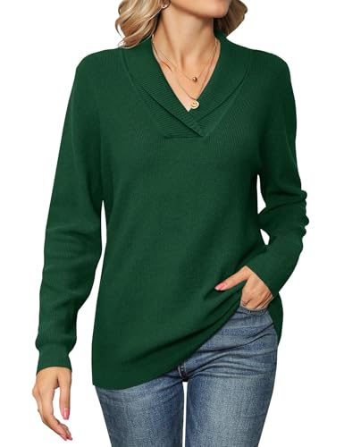 Cuptacc Oberteile Damen Ausgefallene V-Ausschnitt Leichter Locker Elegant Langarmshirt Damen Frühling Gestrickt Thermo Einfarbig Pulli Grün 2XL 50-52 von Cuptacc