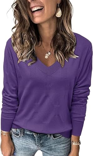 Cuptacc Damen Pullover Musselin Bluse Work Lässiges Langarmshirt Casual Oberteile Luftig Lila, Groß XL 46-48 von Cuptacc