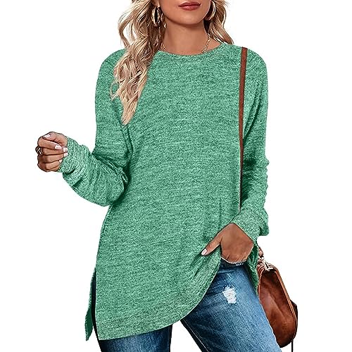 Cuptacc Damen Pullover Rundhalausschnitt Langarm Tunika Oberteile Farbabstimmung Sweatshirt 2023 Grün Mittel M 38-40 von Cuptacc