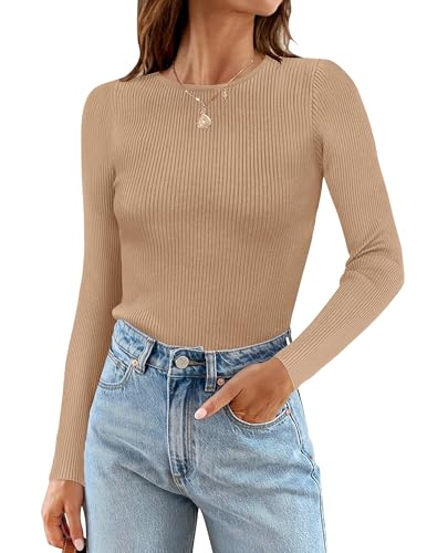 Cuptacc Damen Pullover Rundhals Herbst Top Basic Tshirt Gestrickt Oberteile Einfarbig Langarmshirt Chic Toffee, Klein S 36 von Cuptacc