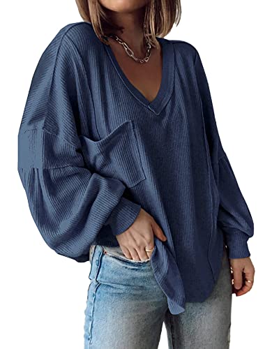 Cuptacc Sweatshirt Damen Strickpullover Damen Oversize Weich Mode Bequem Langarmshirt Fett Dünn Fit Sweatshirt Oberteile Blue M von Cuptacc