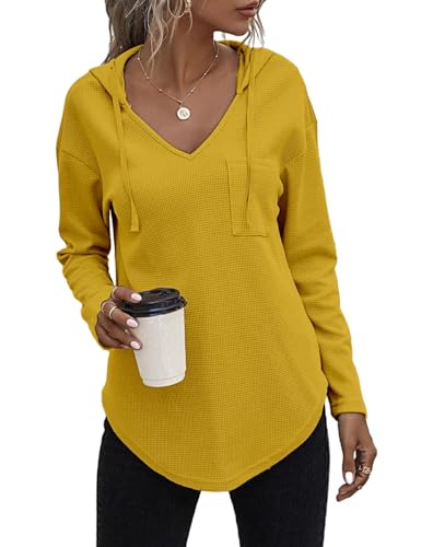 Cuptacc Damen Strickpullover Hoodie Sweatshirt Damen Langarmshirt Damen Hoodies Pullover Sweatshirt Hoodie Damen Hellgelb 3XL von Cuptacc