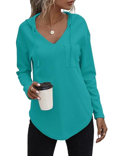 Cuptacc Damen Strickpullover Hoodie Sweatshirt Damen Langarmshirt Hoodies Pullover Sweatshirt Dunkles See Grün 2XL von Cuptacc