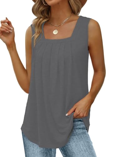 Cuptacc Damen Tops Party Oberteil Damen Square Neck Falten Beach Womens Camis Loose Fit Ärmellosse Comfort Tank Top Damen Grau XL 46-48 von Cuptacc