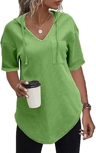 Cuptacc Damen Tshirt Kurzarm Kapuzenshirt Leicht Baumwoll Oberteile V Ausschnitt Sommer Tops Lang Apfelgrün,M 38-40 Cuptacc Damen Tshirt Kurzarm Kapuzenshirt Leicht Baumwoll Oberteile V Ausschnitt Sommer Tops Lang Apfelgrün,M 38-40 von Cuptacc