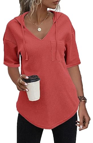 Cuptacc Damen Tshirt Kurzarm Kapuzenshirt Leicht Baumwoll Oberteile V Ausschnitt Sommer Tops Lang Fuchsie,M 38-40 Cuptacc Damen Tshirt Kurzarm Kapuzenshirt Leicht Baumwoll Oberteile V Ausschnitt Sommer Tops Lang Fuchsie,M 38-40 von Cuptacc