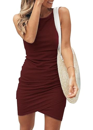 Cuptacc Enges Kleid Bodycon Bleistiftkleid Rundhals Kleid Freizeitkleid Club Dress Burgund Rot, Klein S 32-36 von Cuptacc
