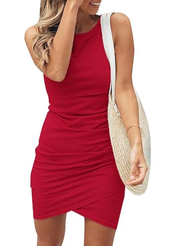 Cuptacc Enges Kleid Bodycon Bleistiftkleid Rundhals Kleid Freizeitkleid Club Dress Leuchtend Rot, Mittel M 38-40 von Cuptacc