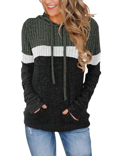 Cuptacc Hoodie Damen Basic Kapuzenpullover Damen Mode Sweatshirt Casual Langarmshirt Lässige Hoodie Frauen Grünschwarz L 42-44 von Cuptacc