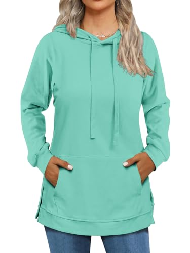 Cuptacc Hoodie Damen Mit Taschen Pullover Für Damen Herbst Seitenschlitze Sweatshirt Mit Kapuze Aquablau Mittel M 38-40 von Cuptacc