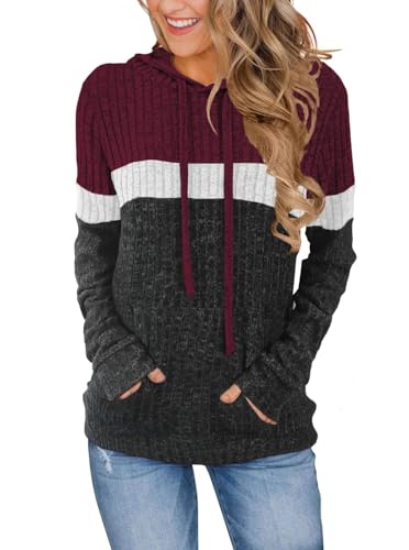 Cuptacc Hoodie Damen Moderne Kapuzenpulli Damen Hoodie Pullover Winter Lang Essentials Sweatshirt Basic Top Weinrotgrau L 42-44 von Cuptacc