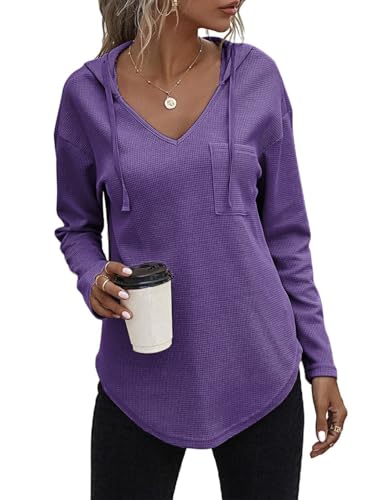 Cuptacc Hoodie Damen Pullover Damen Kapuzenpullover Oversize Weich Langarmshirt Fett Dünn Fit Sweatshirt Oberteile Dunkelviolett S von Cuptacc