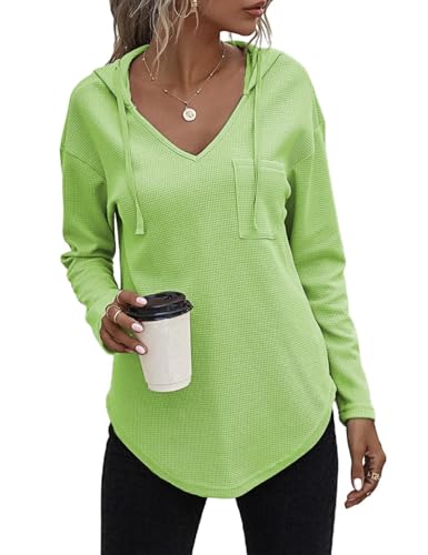 Cuptacc Hoodie Damen Pullover Damen Kapuzenpullover Oversize Weich Langarmshirt Fett Dünn Fit Sweatshirt Oberteile Fluoreszierendes Grün L von Cuptacc