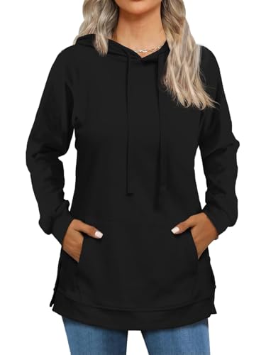 Cuptacc Hoodie Damen Pullover Damen Kapuzenpullover Sweatshirt Mit Kapuze Tasche Seitenschlitze Oberteile Schwarz XL 46-48 von Cuptacc