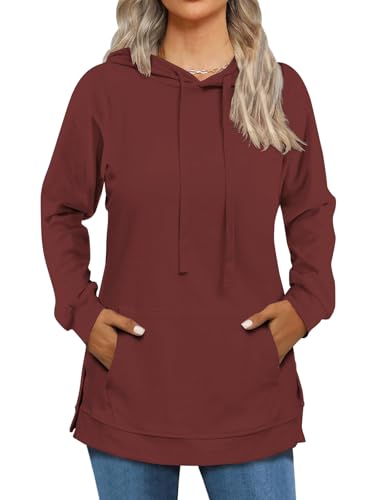 Cuptacc Hoodie Damen Pullover Damen Kapuzenpullover Sweatshirt Mit Kapuze Tasche Seitenschlitze Oberteile Weinrot Klein S 34-36 von Cuptacc