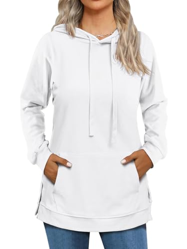 Cuptacc Hoodie Damen Pullover Damen Kapuzenpullover Sweatshirt Mit Kapuze Tasche Seitenschlitze Oberteile Weiß Mittel M 38-40 von Cuptacc