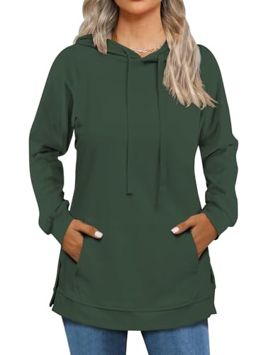 Cuptacc Hoodie Damen Pullover Herbst Langarmshirt Mit Kapuze Tasche Kapuzenpullover Seitenschlitze Armeegrün Größe L 42-44 von Cuptacc