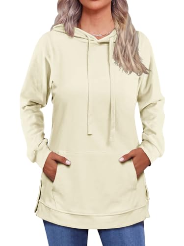 Cuptacc Hoodie Damen Pullover Mit Seitenschlitzen Damen Kapuzenpullover Mit Tasche Herbst Winter Mode Aprikose XXL 50-52 von Cuptacc