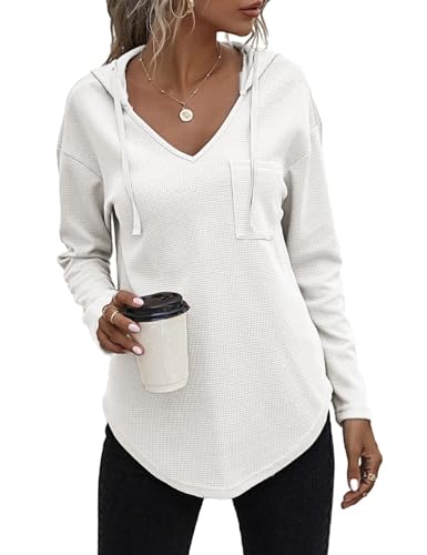 Cuptacc Jogginganzug Damen Pullover Damen Hoodie Kapuzenpullover Oversize Weich Mode Bequem Langarmshirt Fett Dünn Fit Sweatshirt Oberteile Weiß 2XL von Cuptacc