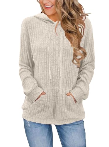 Cuptacc Kapuzenpullover Damen Hoodie Damen Elegant Sweatshirts Locker Oberteile Langarm Lightweight Top Aprikose XL 46-48 von Cuptacc