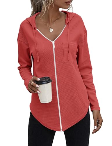 Cuptacc Hoodie Damen Oversize Langarm Reißverschlusskragen Damen Oversize Sweatshirt Mit Taschen Winter Fitness Fashion Fuchsie M von Cuptacc