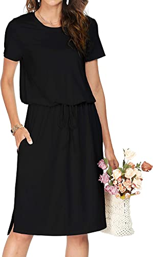 Cuptacc Kleid Damen Hemdkleid Wie Party Kleider Damen Festlich Elegant Kleider Sommerkleid Damen Kurz Elegant Blusenkleid Midi Dress Schwarz XL 46-48 von Cuptacc