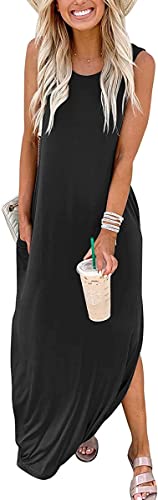 Cuptacc Kleider Damen Ärmellos Strandkleid Sommer 2024 Fashion Tunikakleid mit Taschen Schwarze,3XL 50 von Cuptacc