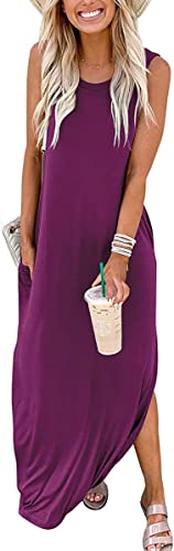 Cuptacc Kleider Damen Tankkleid Ärmellos Blumenmuster Kleid Strand Hawaii Kleid mit Taschen Violett,Klein S 34-36 von Cuptacc