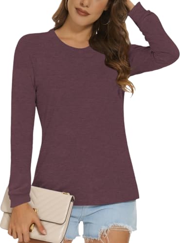 Cuptacc Langarmshirt Damen 2025 Mode Elegant Rundhals Lässig Herbst Winter T Shirt Leicht Große Größen Casual Solid Damen Tops Hellviolett S Klein von Cuptacc
