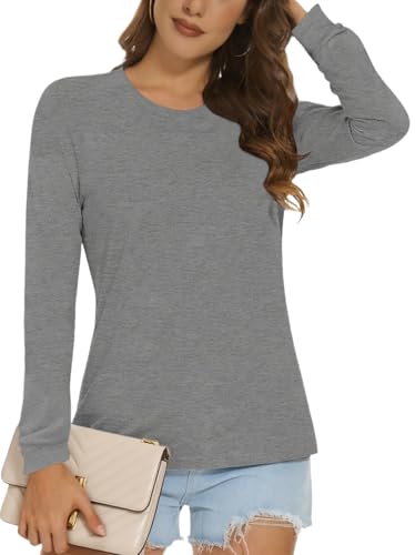 Cuptacc Langarmshirt Damen Basic Große Größen Rundhals Einfarbig Pullover Mode Oversized Lässig Herbst Winter Elegant Einfarbig Langarmshirt Damen Hellgrau L Groß von Cuptacc