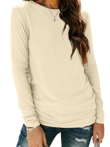 Cuptacc Langarmshirt Damen Basic Oberteil Damen Elegant T-Shirt Langarm Schöne Oberteile Frauen Kleidung Marillenfarb M 38-40 von Cuptacc