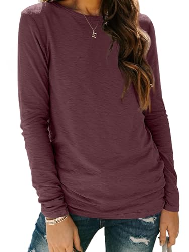 Cuptacc Langarmshirt Damen Basic Oberteil Locker Damen Langarm Funktionsshirt Longsleeve Elegant Tops Burgund XXL 50-52 von Cuptacc