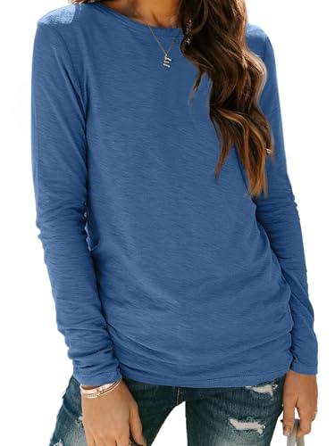 Cuptacc Langarmshirt Damen Basic Oberteile Funktionsshirt Damen Langarm Elegant Tops Baumwolle Longsleeve Blau XL 46-48 von Cuptacc