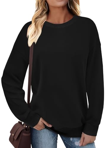 Cuptacc Langarmshirt Damen Baumwolle Sport Dünn Sommer Langarmshirt Kontrast Große Größen Basic Rundhals Thermo Weihnachten Pullover Rein Schwarz S Klein von Cuptacc