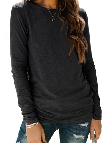 Cuptacc Langarmshirt Damen Elegant Shirts Basic Damen Langarm Einfarbig Longsleeve Rundhalsausschnitt Schwarz XXL 50-52 von Cuptacc