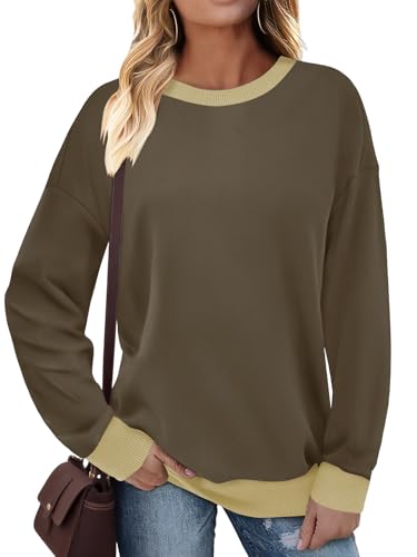 Cuptacc Langarmshirt Damen Herbst Winter Locker Thermo Dicker Rundhals Langarmshirt Mit Drop-Schulte Lässige Schicker Sweatshirt Damen Kaffeegrau S Klein von Cuptacc