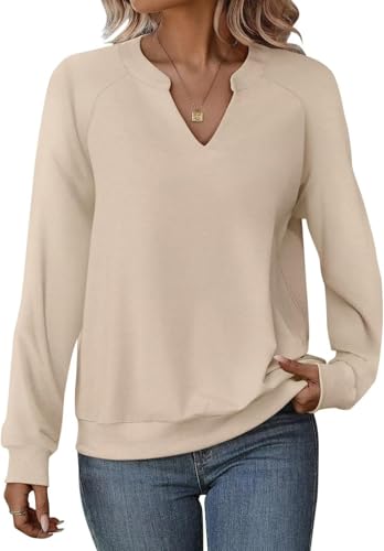 Cuptacc Langarmshirt Damen Pullover Damen Oberteile Herbst 2025 Mode V-Ausschnitt Warm Kuschelig Top Aprikose Klein S 34-36 von Cuptacc