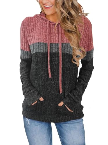 Cuptacc Langarmshirt Damen Pullover Elegant Hoodie Damen Oversize Oberteile Langarm Leicht Pullover Hellerötlichgrau XXL 50-52 von Cuptacc