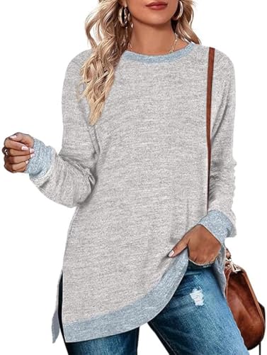 Cuptacc Langarmshirts Für Damen Rundhalsausschnitt Oberteile Langärmeliges Dünn Pulli Damen Elegant Grau Mittel M 38-40 von Cuptacc