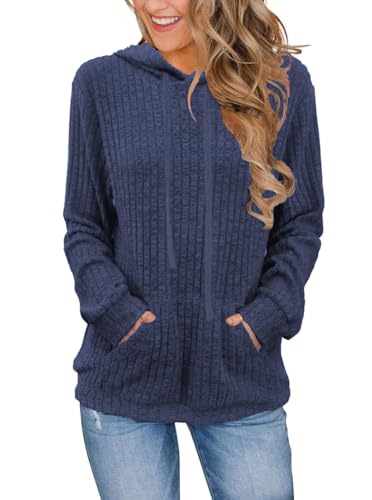 Cuptacc Long Pullover Damen Langarm Moderne Kapuzenpullover Elegant Sweatshirt Für Damen Locker Langarmshirt Graublau XXL 50-52 von Cuptacc
