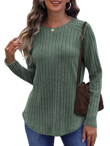Cuptacc Oberteile Damen Pullover Herbst Tunika Damen Langarm Elegant Longpullover Modern Bekleidung Lässig Sweatshirt Grün L 42-44 von Cuptacc