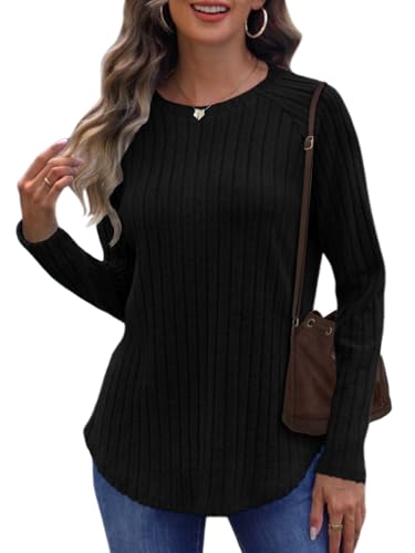 Cuptacc Oberteile Damen Pullover Winter Sweatshirt Basic Langarmshirt Rundhals Tuniken Für Damen Locker Longpullover Oversized Schwarz XXL 50-52 von Cuptacc