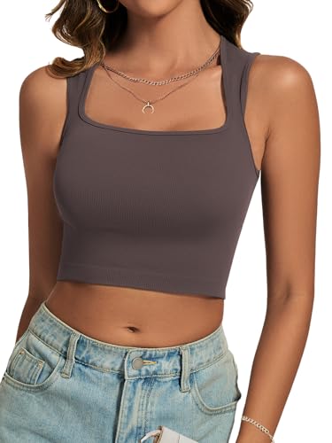 Cuptacc Oberteile Damen Sommer 2025 Basic Ärmelloses Square Neck Shirt Skims Täglich Bauchfreie Tops Desert Taupe Klein S 34-36 von Cuptacc