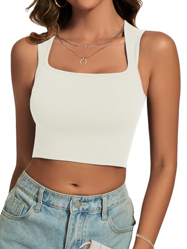 Cuptacc Oberteile Damen Sommer Basic Ärmelloses Square Neck Shirt Skims Täglich Bauchfreie Tops Beige Groß L 42-44 von Cuptacc
