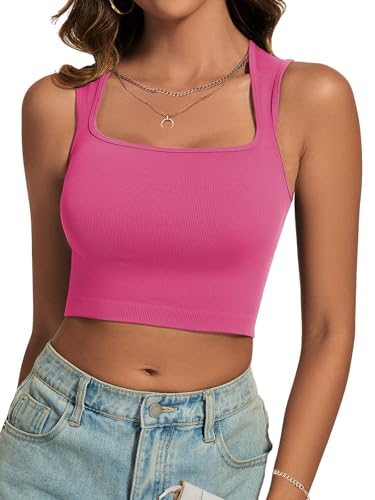Cuptacc Oberteile Damen Sommer Basic Ärmelloses Square Neck Shirt Skims Täglich Bauchfreie Tops Rosa Mittel M 38-40 von Cuptacc