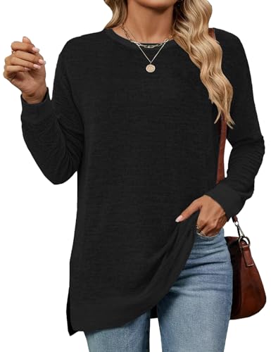 Cuptacc Pulli Damen Rundhalsausschnitt Langarmshirts Herbstoutfits Winter Trendy Dünn Pullover Damen Elegant Schwarz Groß L 42-44 von Cuptacc
