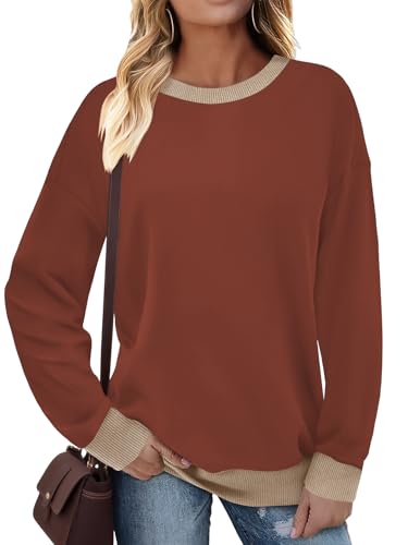 Cuptacc Pullover Damen 2025 Mode Schickes Weihnachten Sweatshirt Damen Casual Kastenform Abgesetzte Sassy Thermo Große Größen Tunika Braun XL von Cuptacc